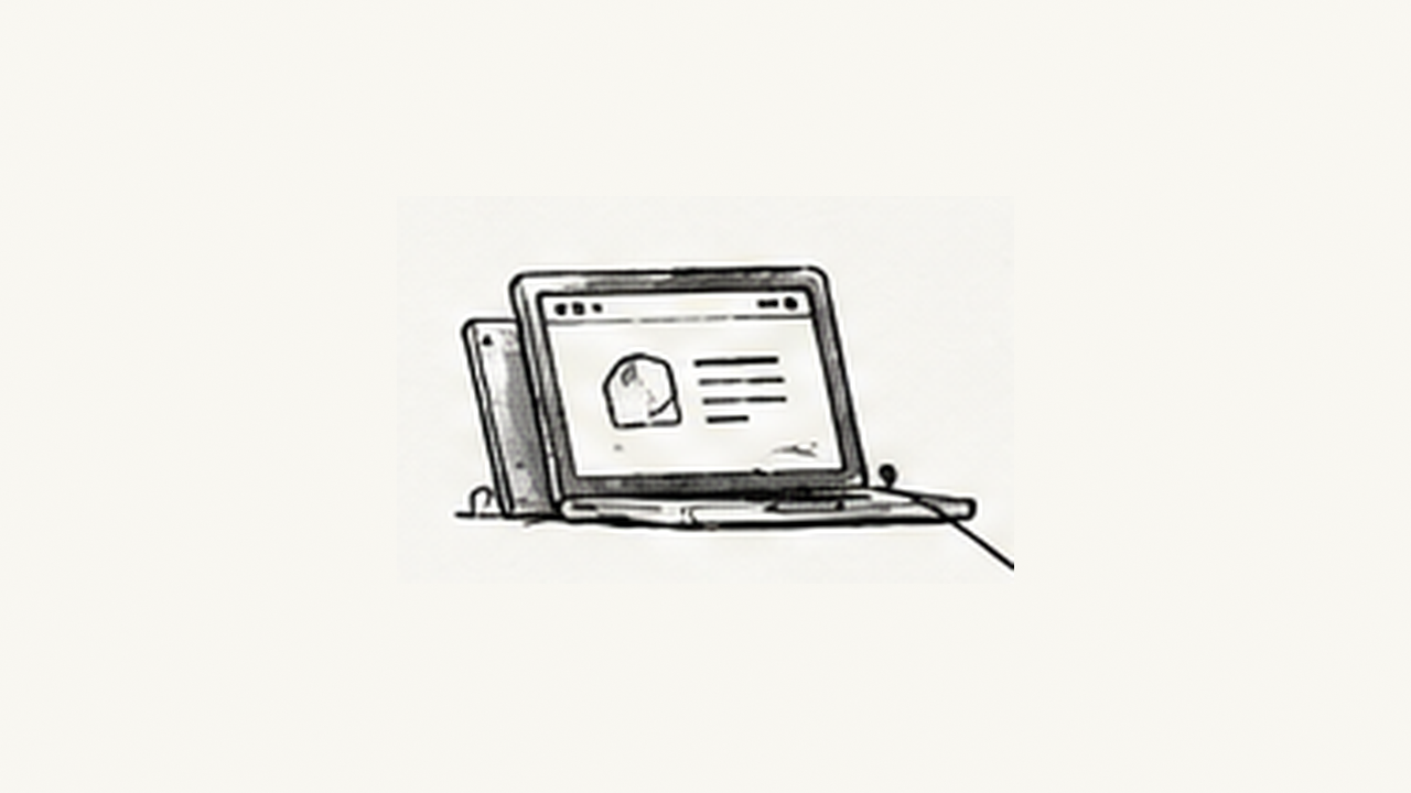 Hand-drawn laptop displaying a website.